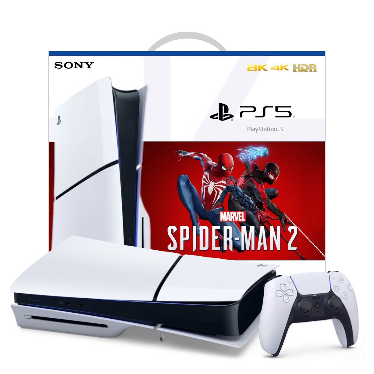 Sony Consola PlayStation 5 825GB SSD 8K con Juego Spiderman 2, Control  DualSense, Base, Cable HDMI